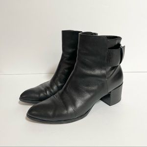 Alexander Wang Leather Ankle Boot Bootie Pointed Toe Block Heel Black Sleek 39